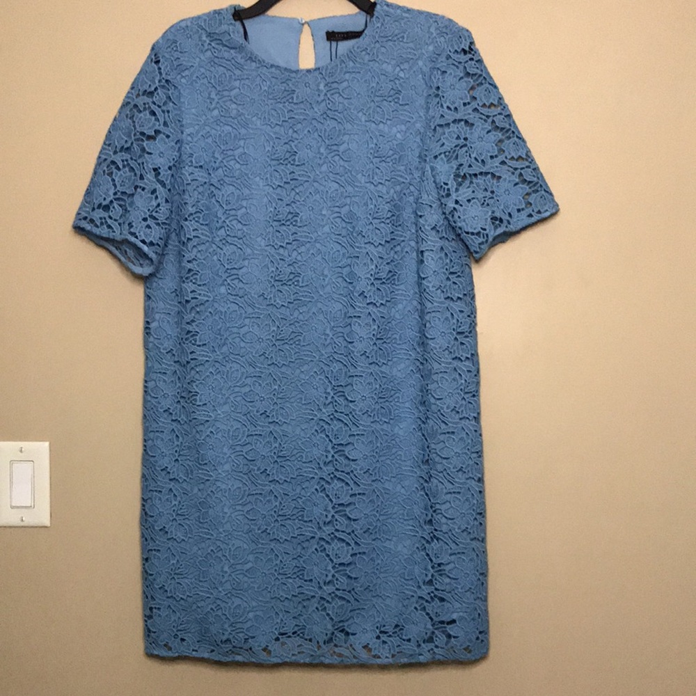Zara Stunning Light Blue Lace Guipure Dress - Picture 5 of 13